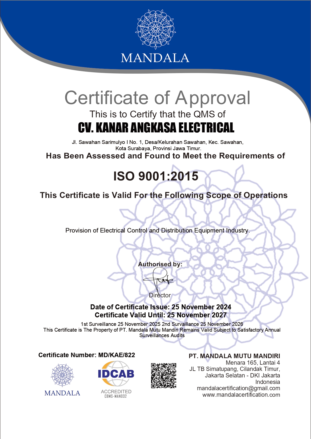 ISO 9001 Kanar Angkasa Electrical