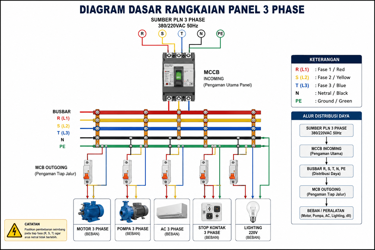 diagram dasar rangkaian panel 3 phase