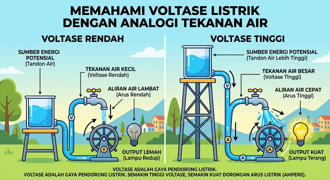 Voltase Listrik dengan Analogi Tekanan Air