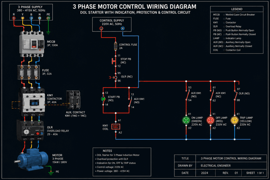 contoh wiring diagram 3 phase motor control