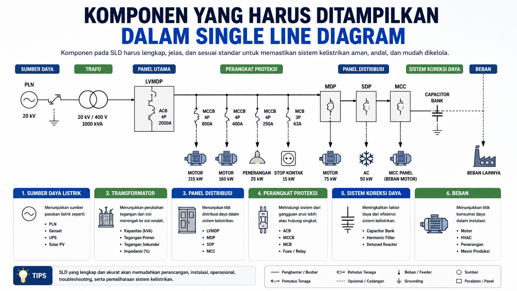Komponen yang Harus Ditampilkan dalam Single Line Diagram