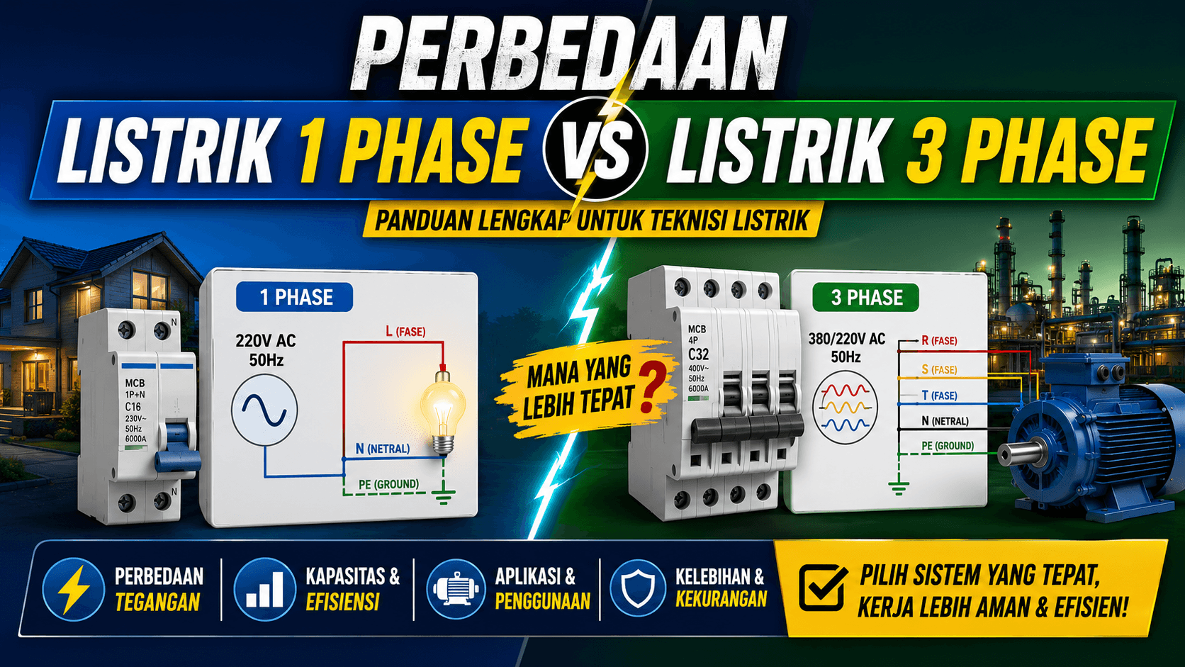 Perbedaan Listrik 3 Phase dan Listrik 1 Phase
