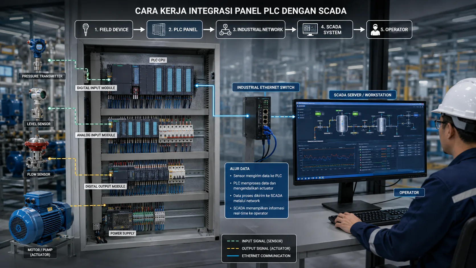 Cara Kerja Integrasi Panel PLC dengan SCADA