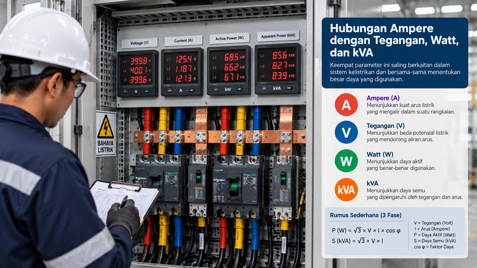 Hubungan Ampere dengan Tegangan, Watt, dan kVA