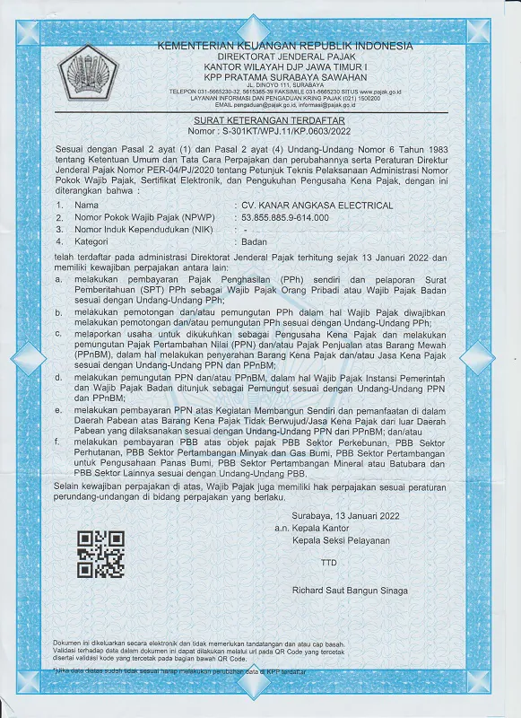 SKT (Surat Keterangan Terdaftar)